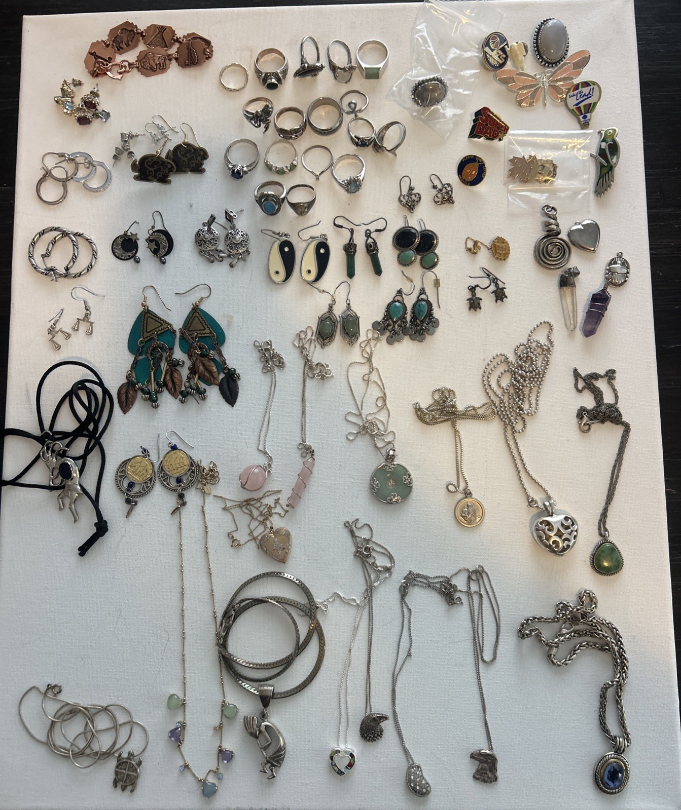 Lot Of Sterling Silver Gems 90s Jewelry Rings Earrings Necklaces Pins 50+ Pieces