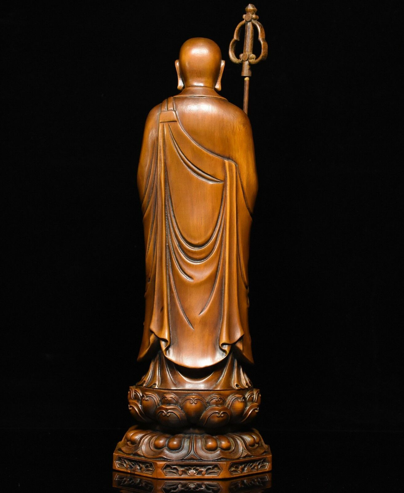 Chinese Buddhism Boxwood Wood Carve Stand Ksitigarbha Boddhisattva Buddha Statue
