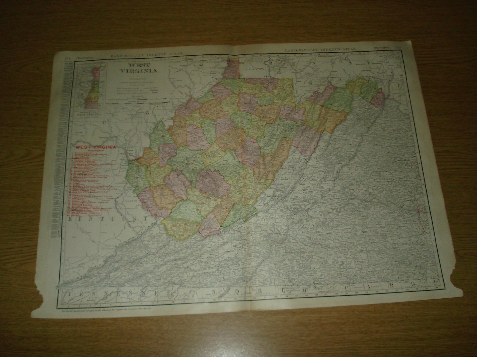 1910 West Virginia large state map 20 x 27 inches Rand McNally Business Atlas