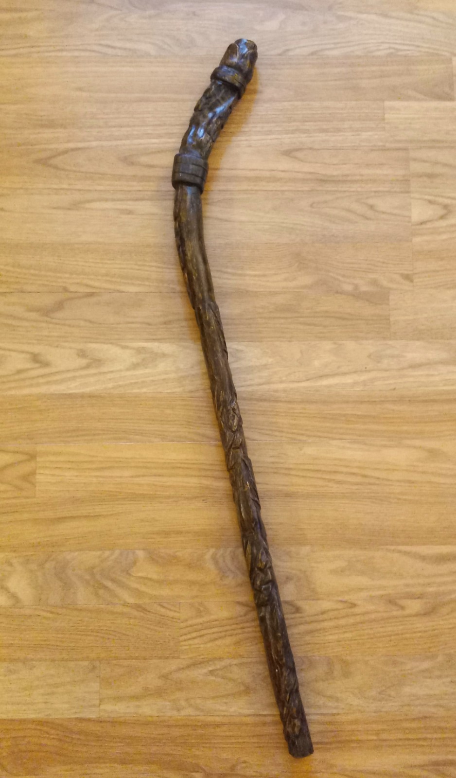 RARE Antique 1800’s Handcarved Oak Cane Botany Rose Carvings English Folk Art