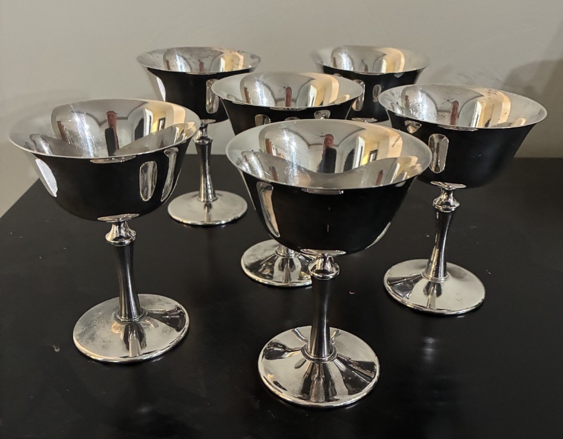 ITALIAN SILVER-PLATED COUPES (set of 6; c. 1970-80)