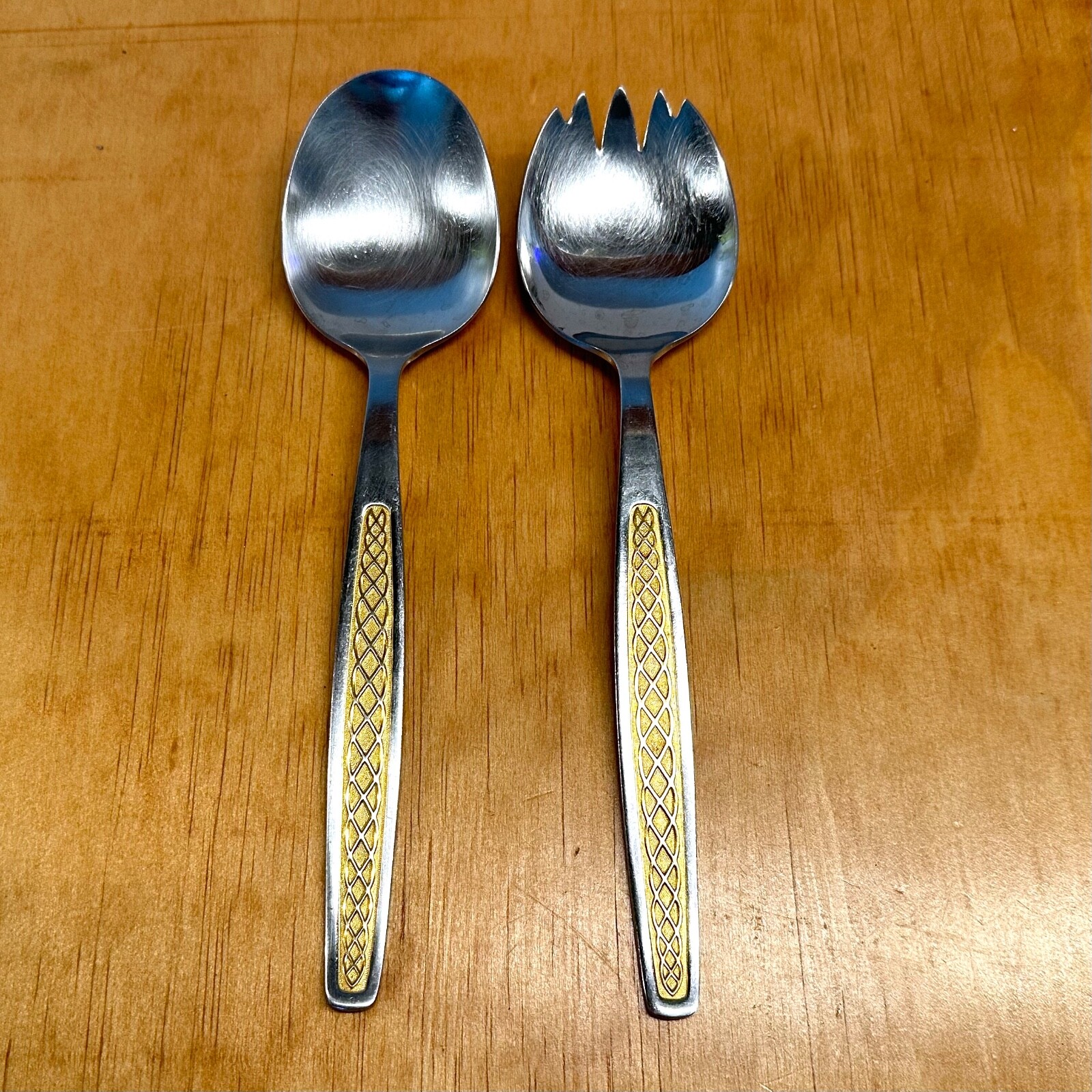 Mid Century Nils Johan “Guldi” Stainless Serving Set, Gold “Norse” decoration