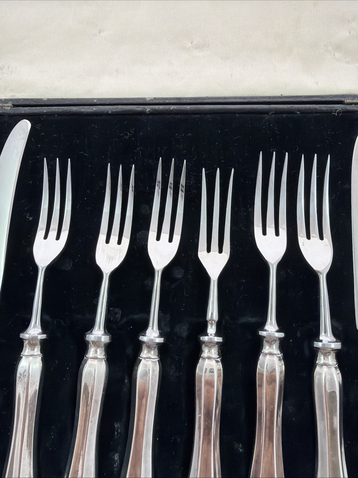 Harrods London S.W. Set of Antique Silver-Plated Dessert Forks & Knives w/ Case