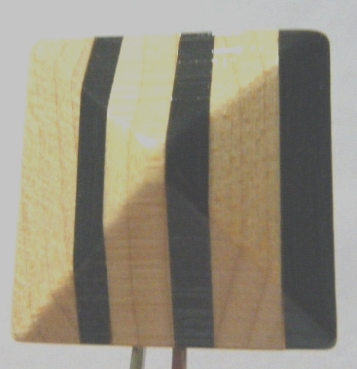 Vtg button large wooden square pyramidal shape Marquetry ART inlay metal shank