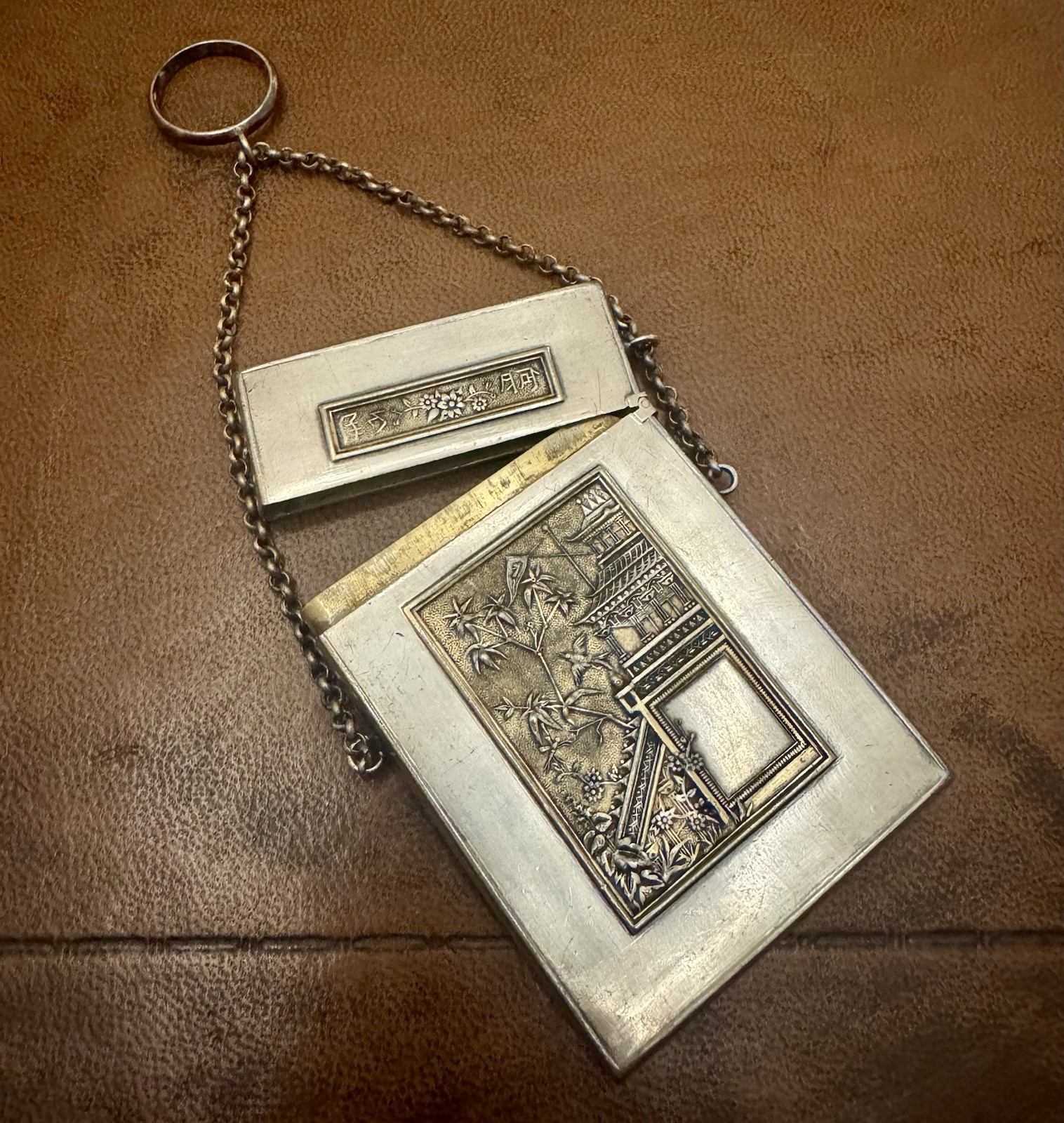 Fine Antique Japanese Silver & Gilt Metal Card Case / Aide Memoire, c1880 (103g)