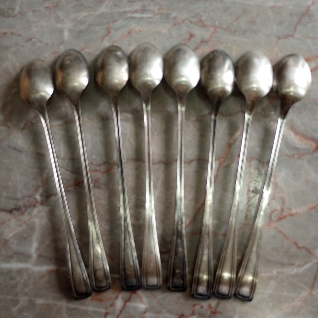 Elbarson Silver Iced Tea Spoons Set of 8 Silverplated USA Antique