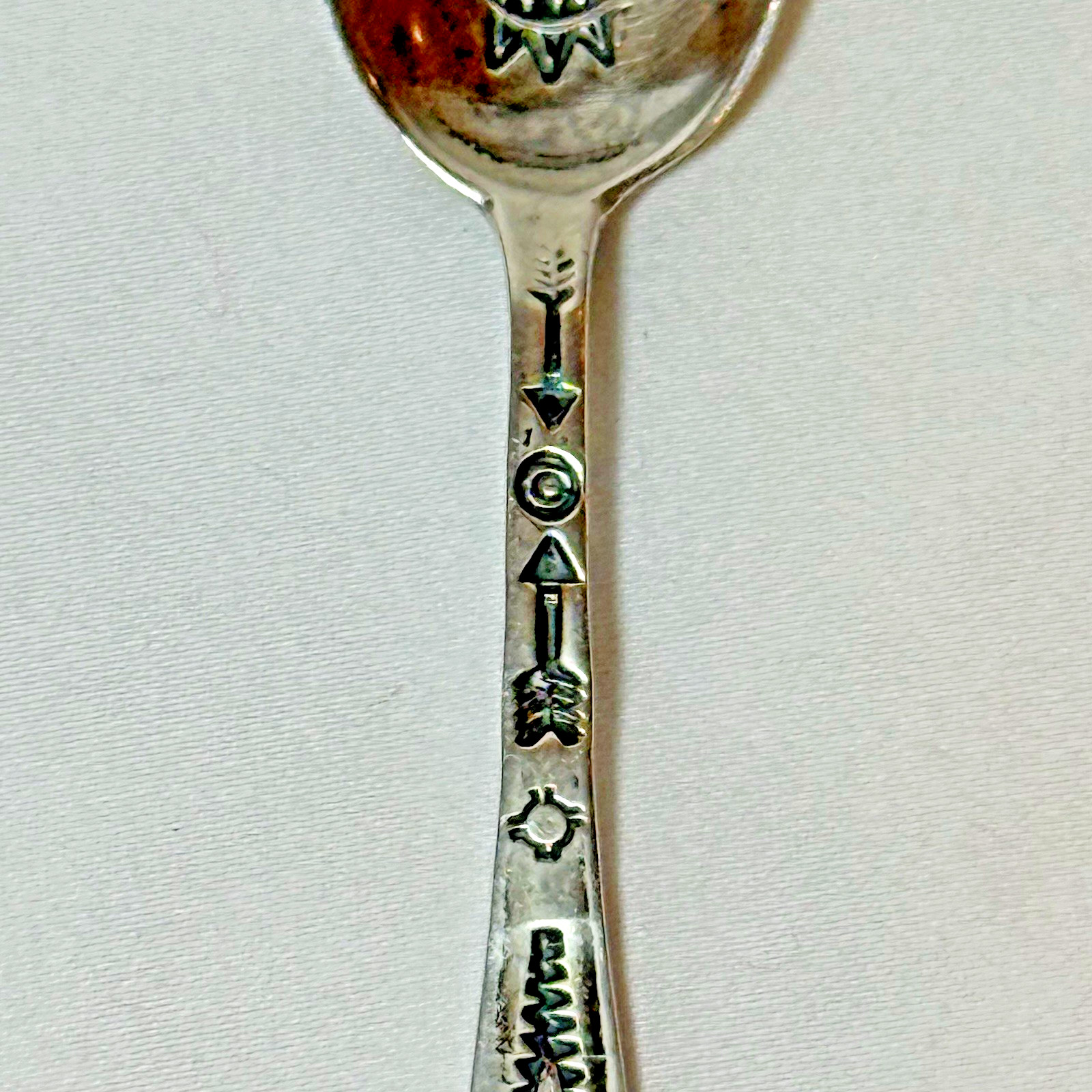 1930s Fred Harvey Era Native American Stamped Coin Silver Baby Spoon