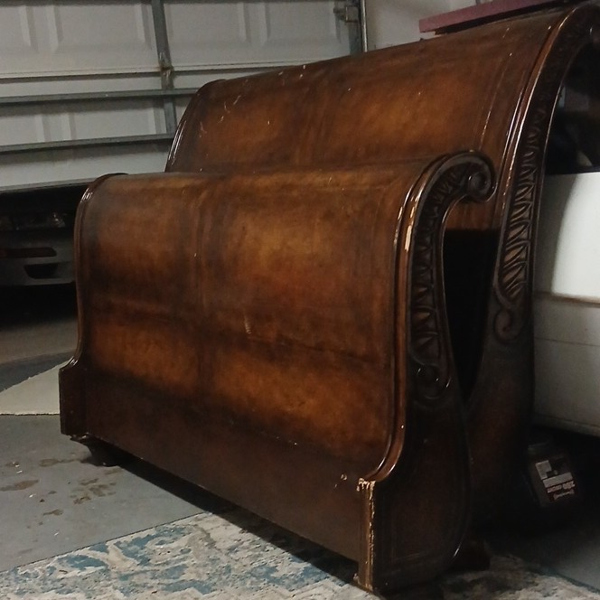 Victorian Antique Wooden Sleigh Bed Frame Full Size Brown 1850-1899 Carved