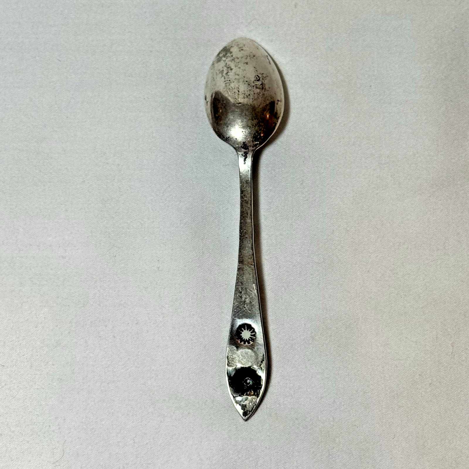 1930s Fred Harvey Era Native American Stamped Coin Silver Baby Spoon