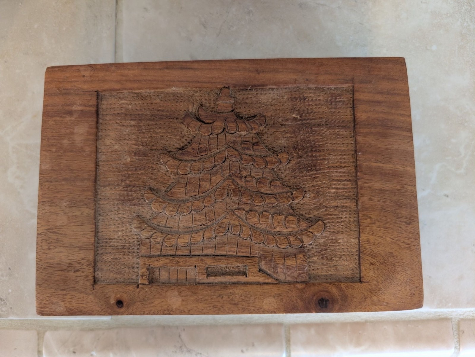 Vintage Hand Carved Spice Box/Tea Chest Four Compartments India Cultural