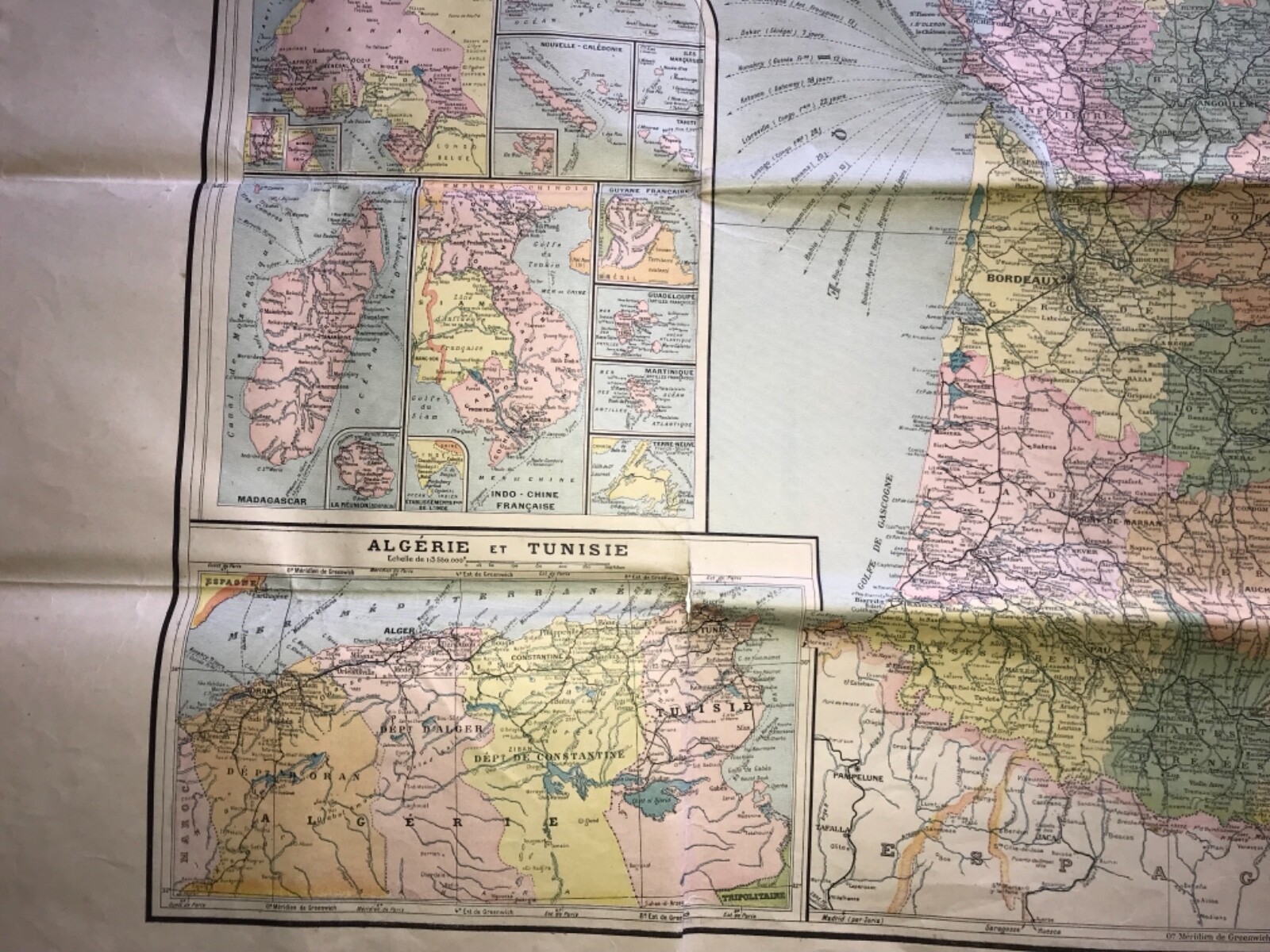 WW1 Nouvelle Carte France Map 41″ Alphonse Taride French Territories Belgique