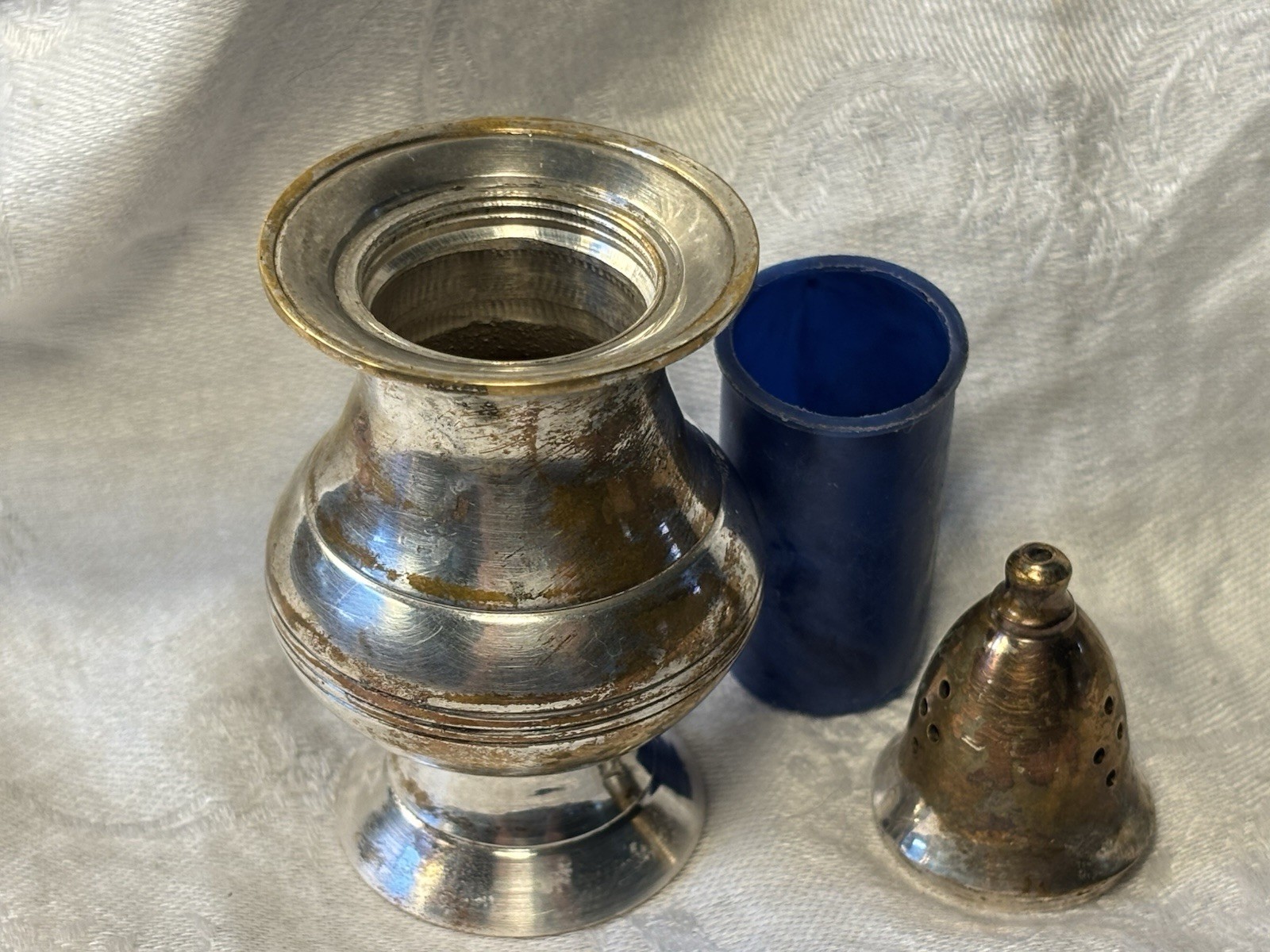 Sterling Silver Plated Creamer, Sugar & Salt/Pepper Shakers On Silver Plater