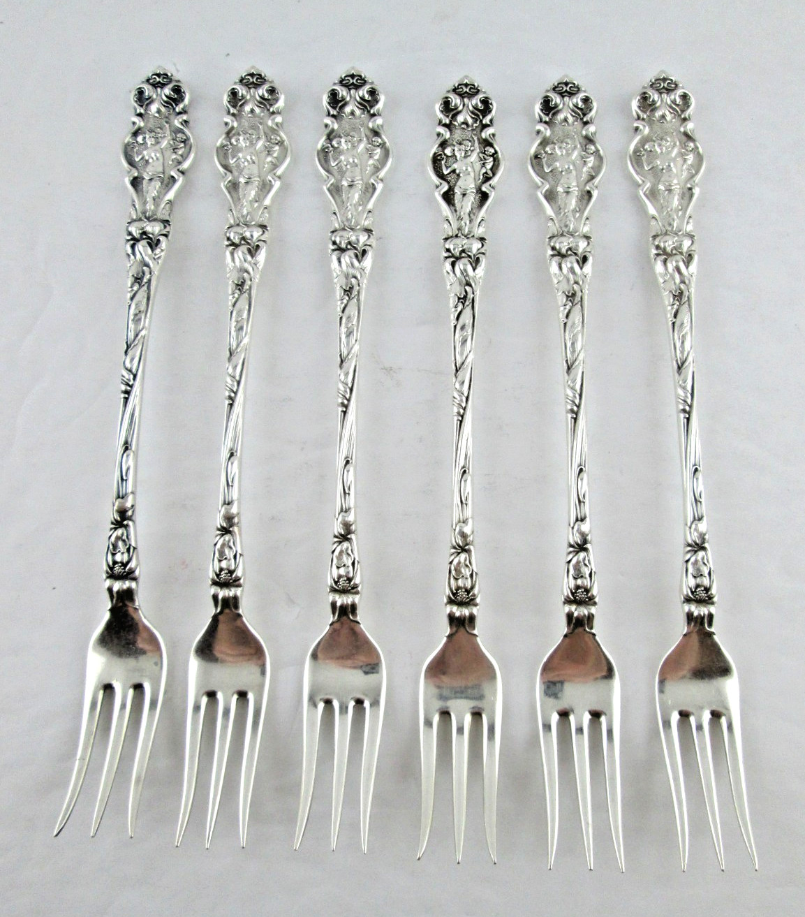 Set 6 – IRIAN by Wallace Sterling Silver Cocktail Forks 5 7/8″ #Two