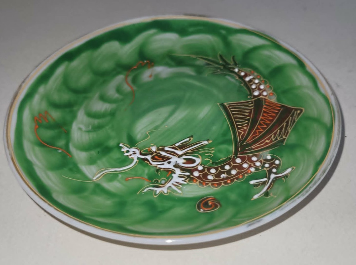 Vintage Japanese Lithothane Geisha Hand Painted Eggshell Dragonware Cup & Saucer