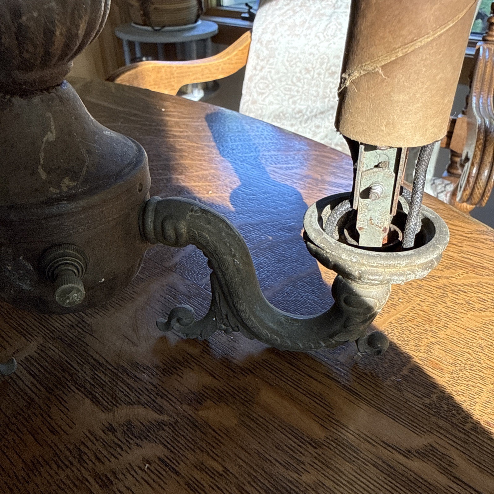 antique 1920s or 1930s Art Deco three-light candelabra Salvage Cast Brass