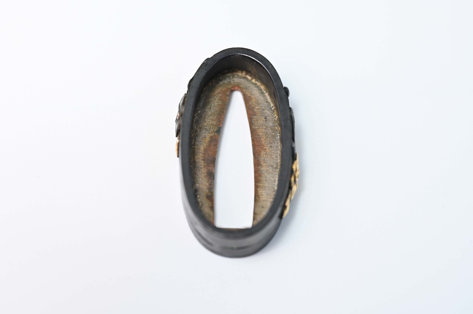 Fuchi Kashira Japanese antique Mumei balloon flower design shakudo Edo era