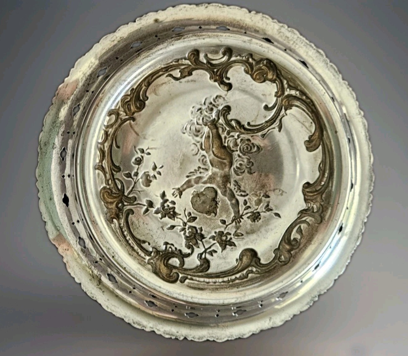 Art Nouveau Sterling Silver Reticulated Cupid Bowl