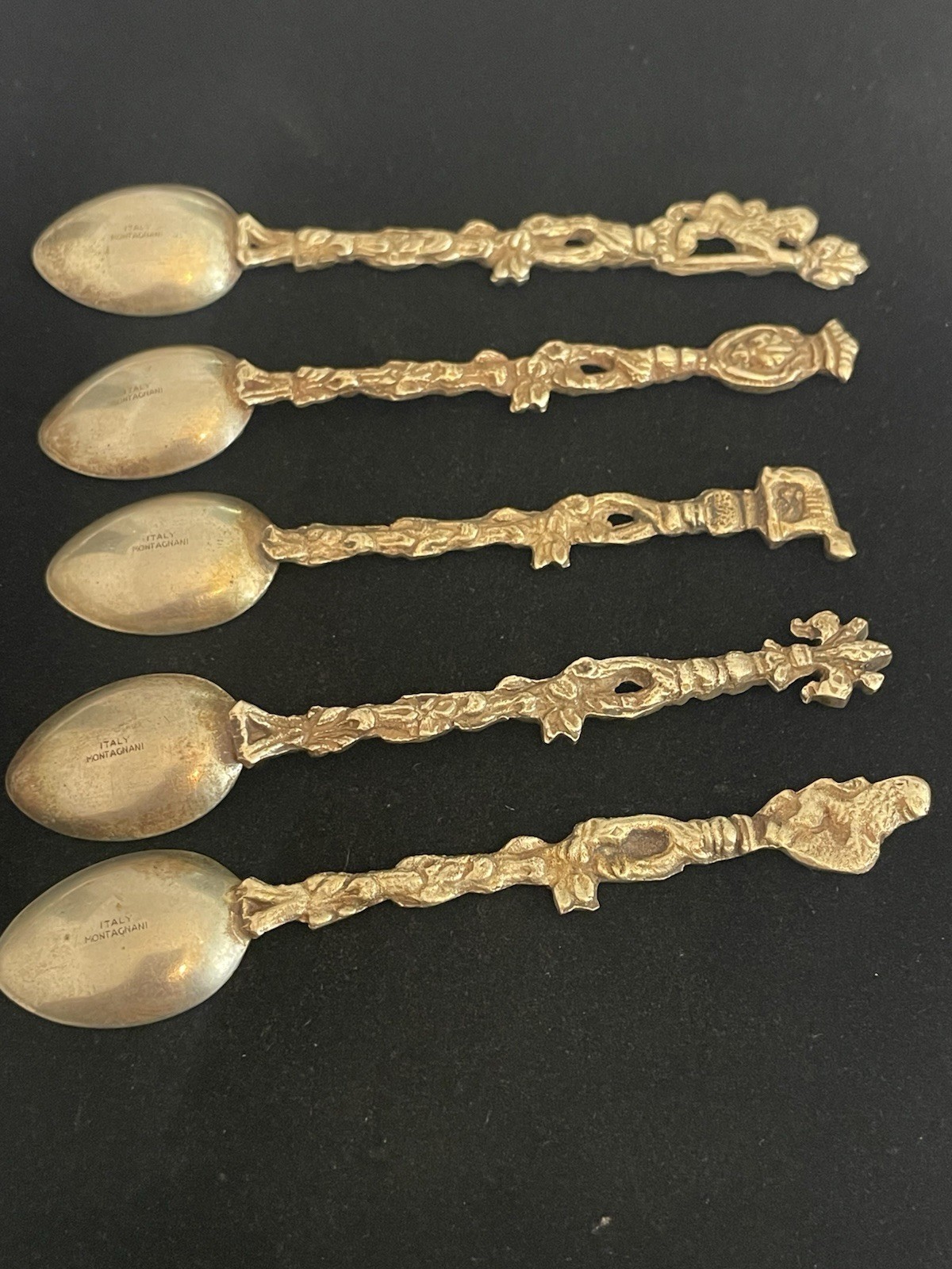 VTG Italy Montagnani Spoon Souvenir Lot of 5 ORNATE DESIGNS Lion Bear Shield