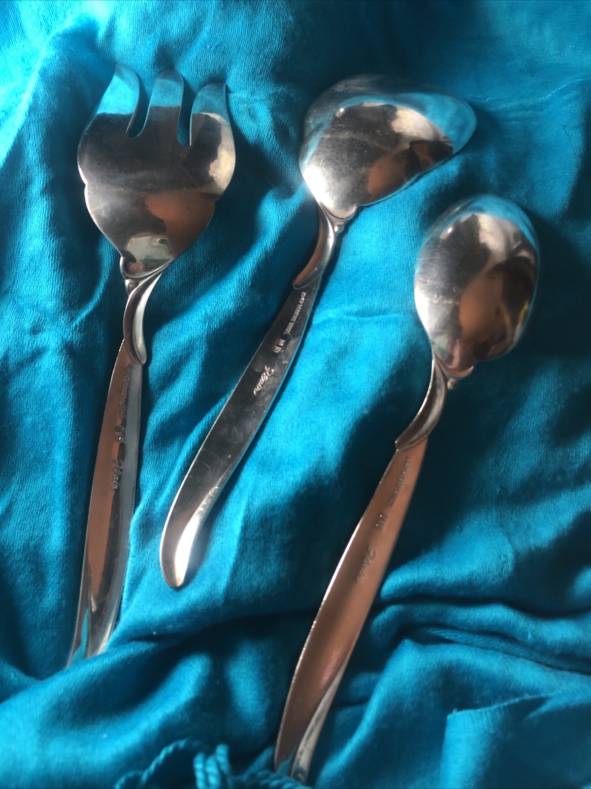 3 PC MCM FLAIR Cold Meat Fork Berry Casserole Serving Spoon Community Oneida