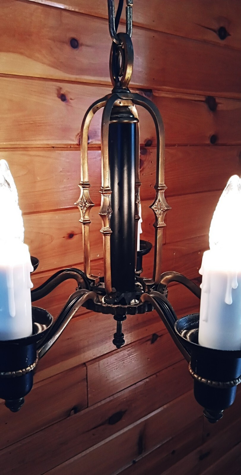 Antique 1920s 30s Chandelier Light Art Deco Machine Age Gatsby Cast Bronze Vtg