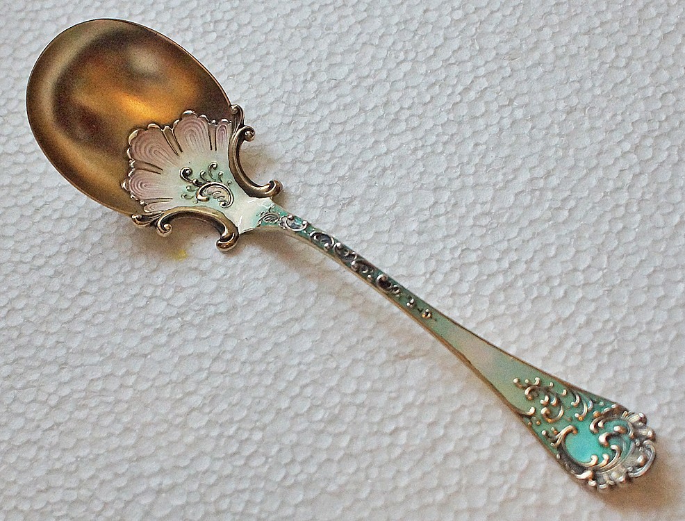 Shiebler Enameled Sterling SERVING SPOON MAITENON 1895 EXCELLENT NO MONO 56g