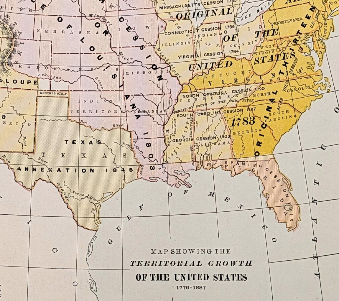 1886 United States Territorial Growth Map ORIGINAL Louisiana Purchase – Texas
