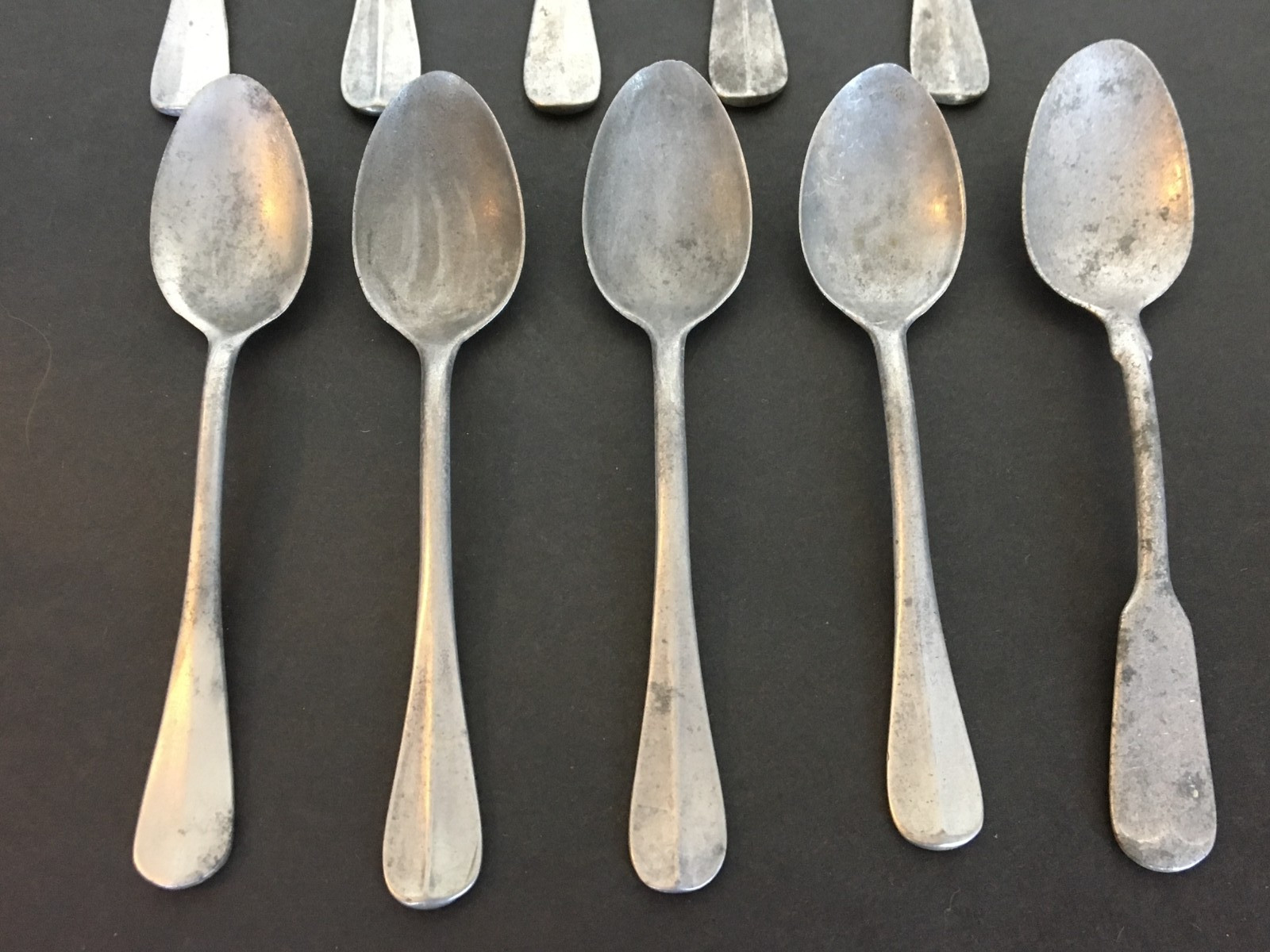 (10) Antique Veritas & Unmarked Aluminum Spoons, Circa. 1850-1899, All Original