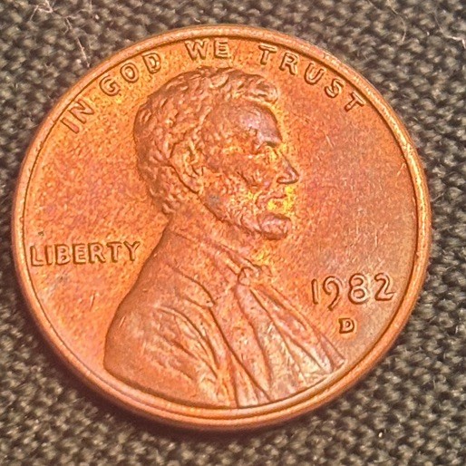 1982, Lincoln Cent, Denver mint, large date, copper 3.11 g, DOD, RD