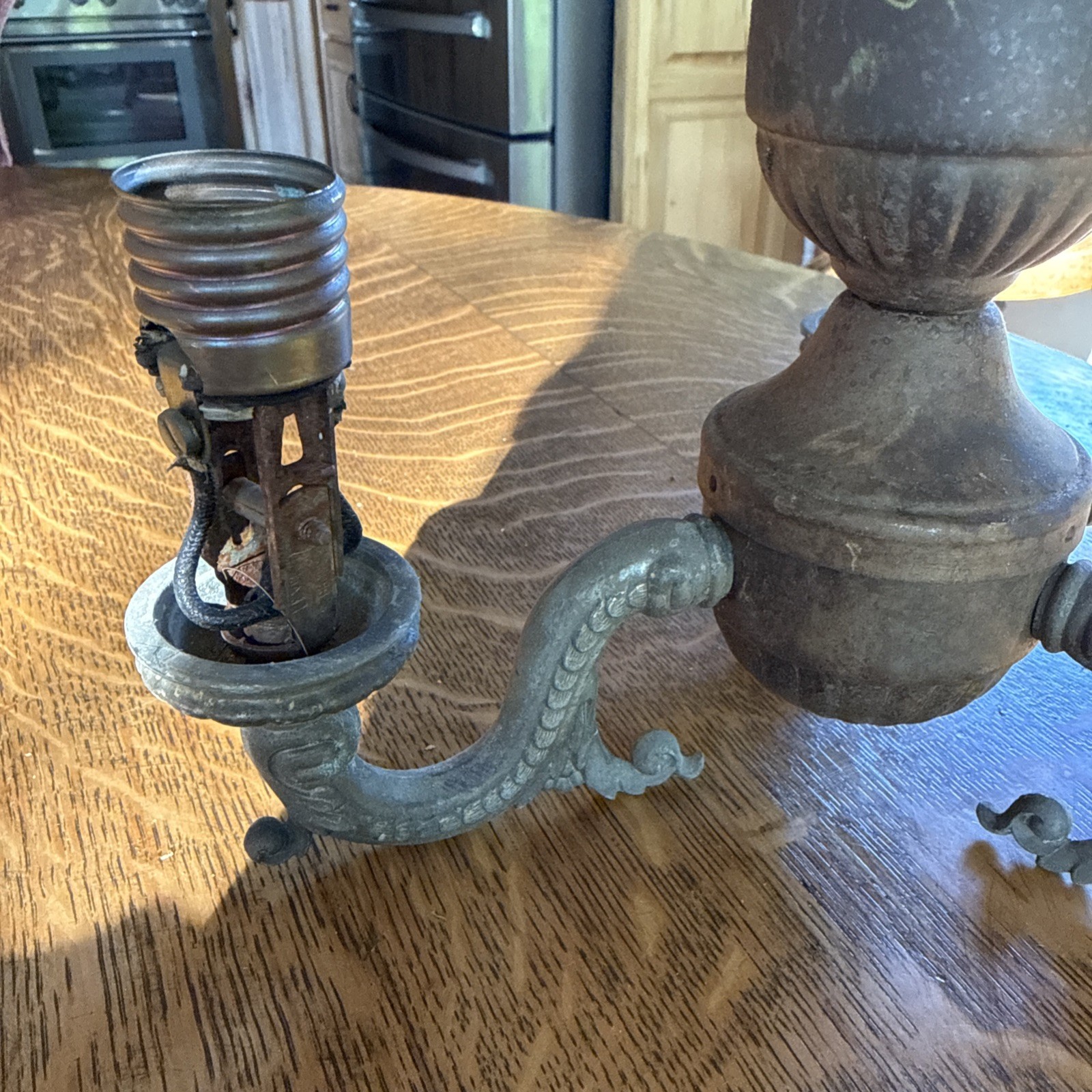 antique 1920s or 1930s Art Deco three-light candelabra Salvage Cast Brass