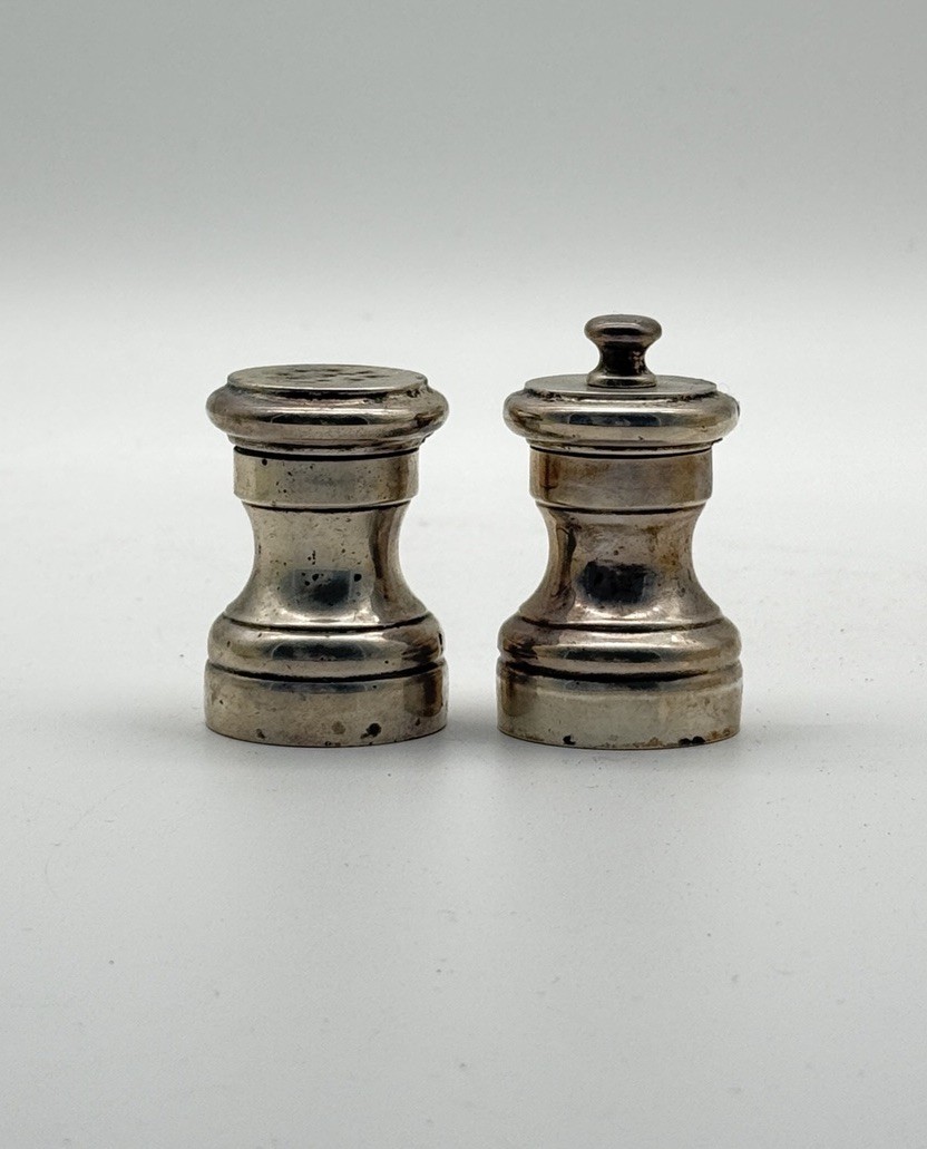 Vintage Mid Century Italy Sterling Salt Shaker & Pepper Mill Pair Set 2-1/4″