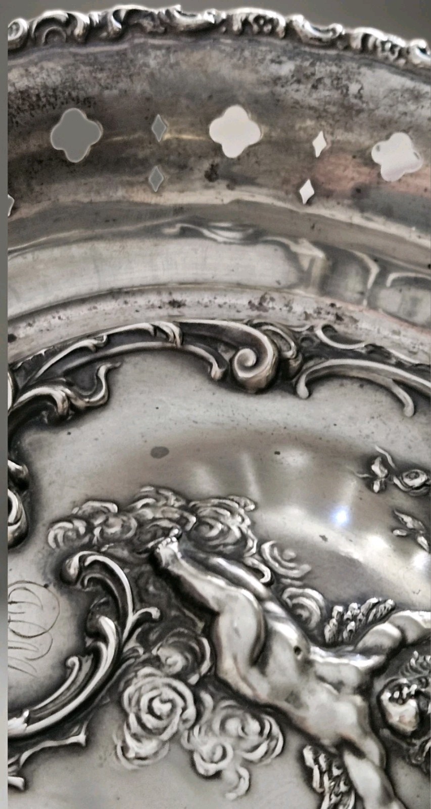 Art Nouveau Sterling Silver Reticulated Cupid Bowl