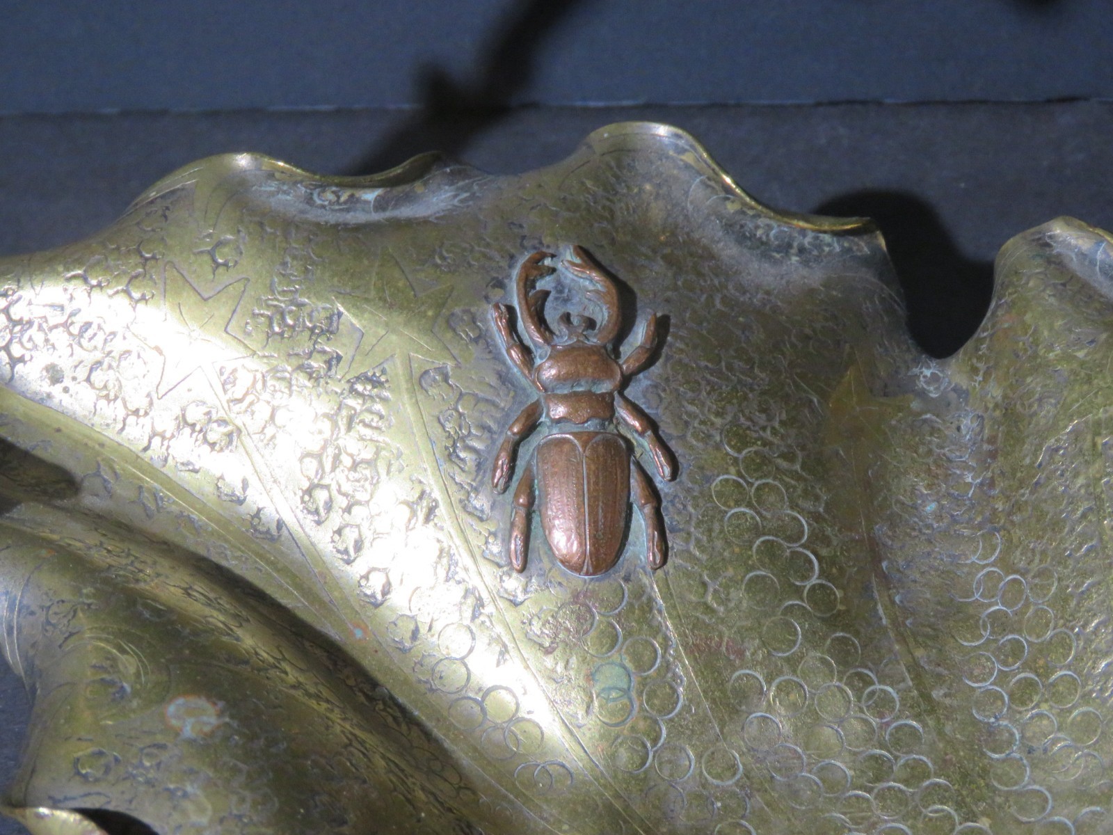 Arts and Crafts Style Mixed Metal Aesthetic Handled Tray with Scarab