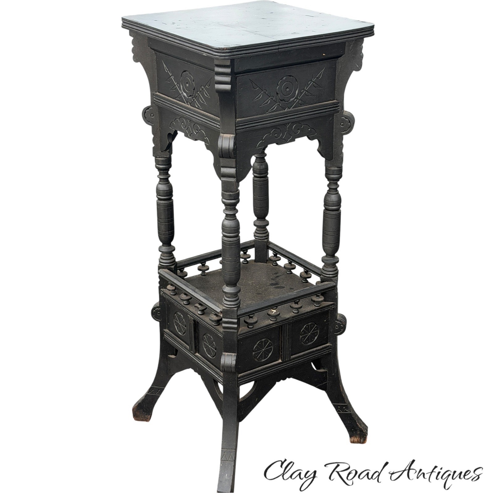 antique victorian ebonized aesthetic pedestal stand table eastlake 1890