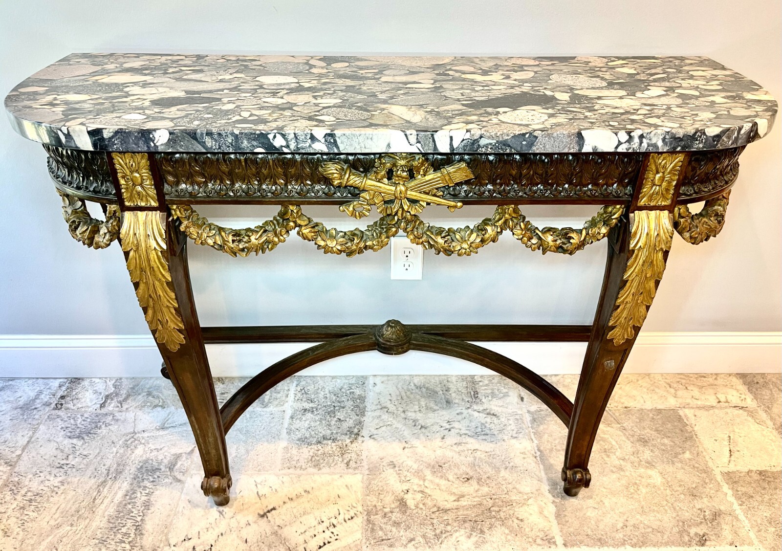 1850-1899 French Antique Marble Top Console Table Stand