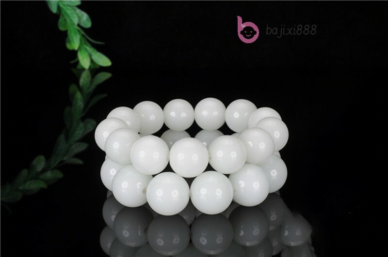 Chinese Old Hetian jade White jade handmade round Beads Bracelet 8016