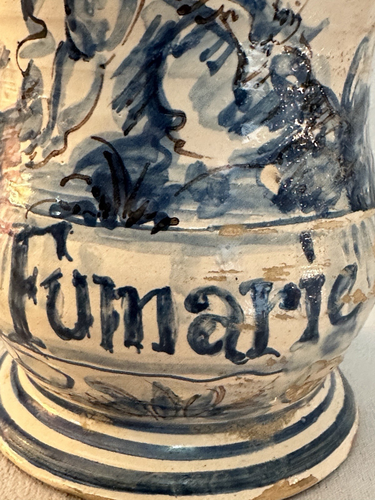 Antique Italian Majolica Blue/White Albarello Drug Jar, Bacchus, 17th C. – 8 in.