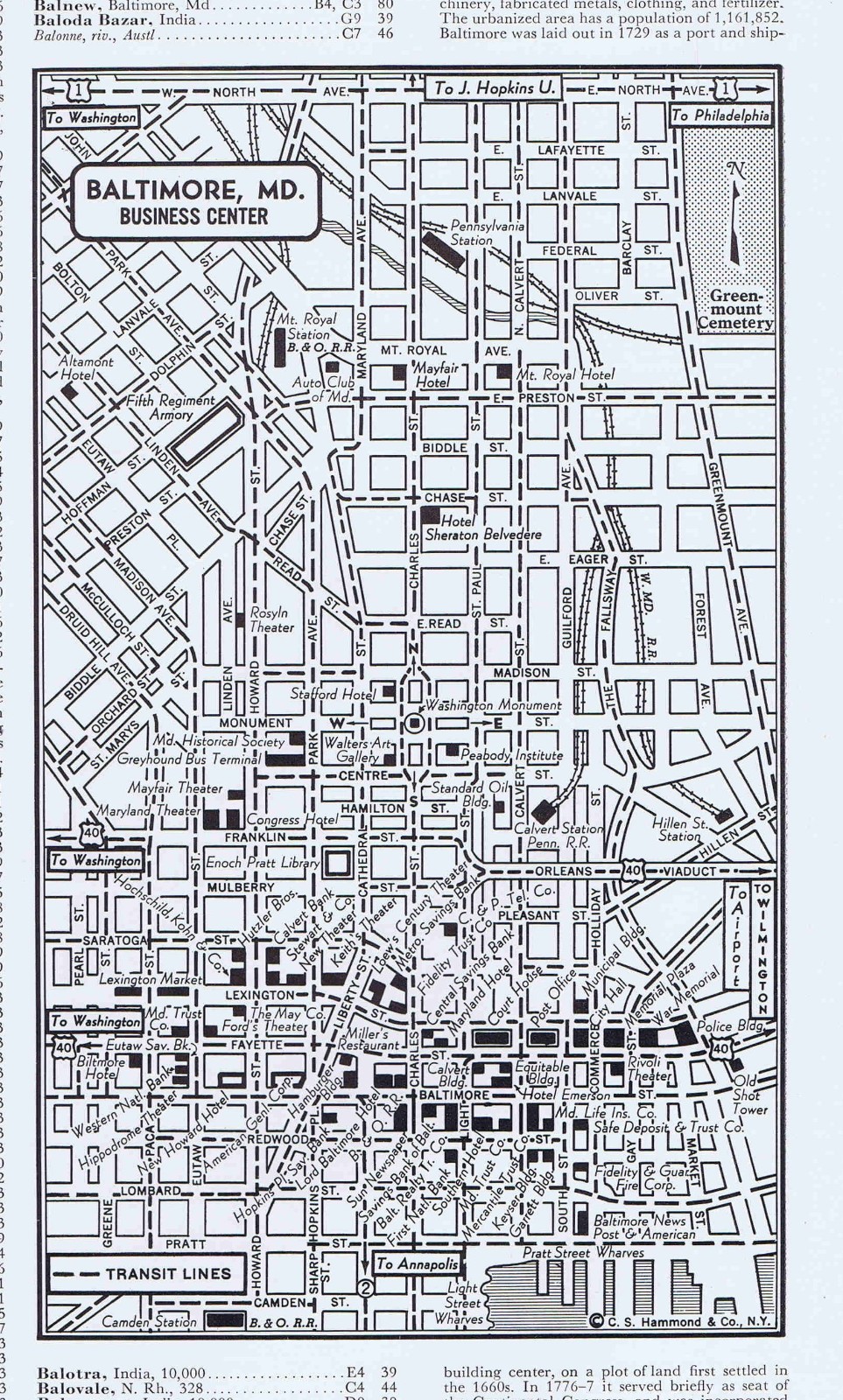 1953 BALTIMORE, Maryland Business Center, Downtown – City Section Map