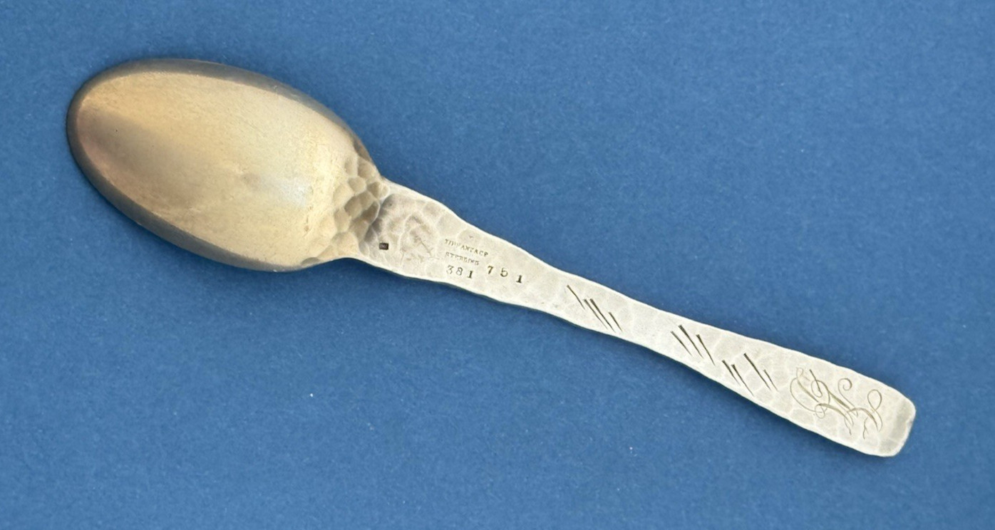 TIFFANY AESTHETIC Hammered Sterling Spoon APPLIED BUTTERFLY