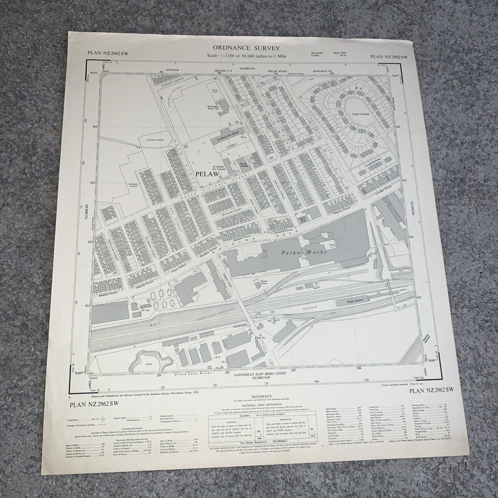 Original 1956 PELAW, GATEHEAD inc. CWS CO-OP PELAW WORKS Ordnance Survey Map