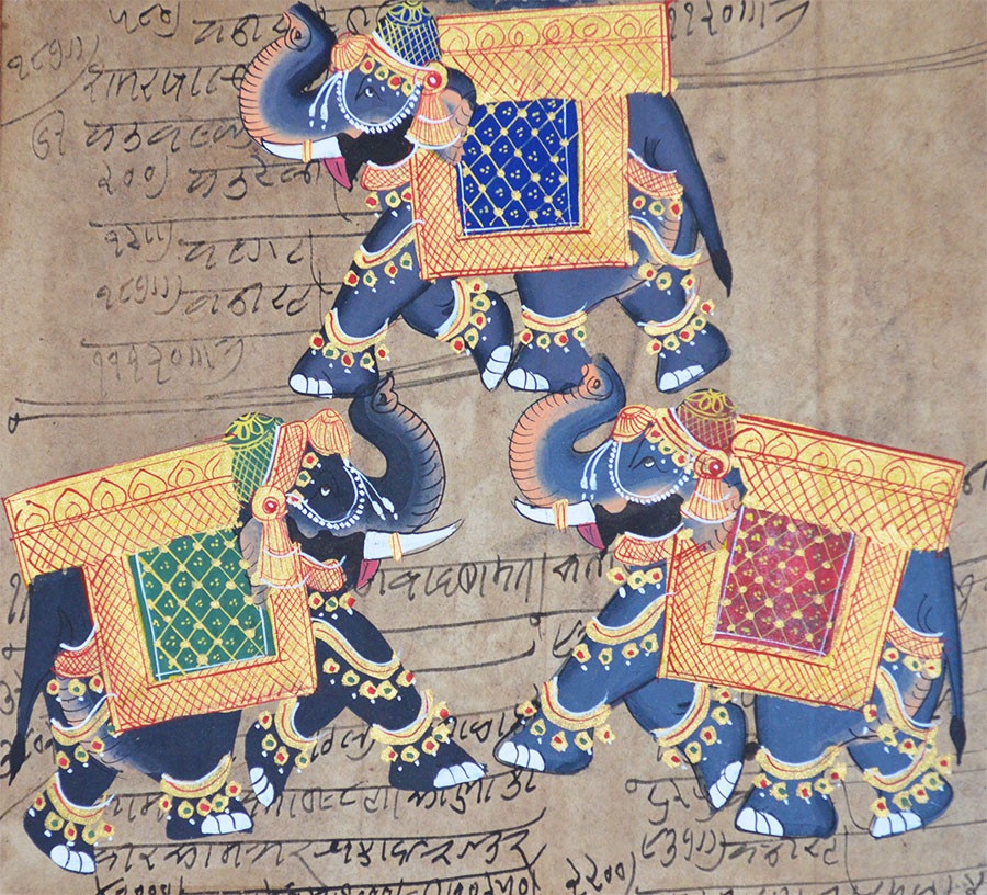 2000-Now Antique Vintage India Stamp Paper Elephants miniature painting