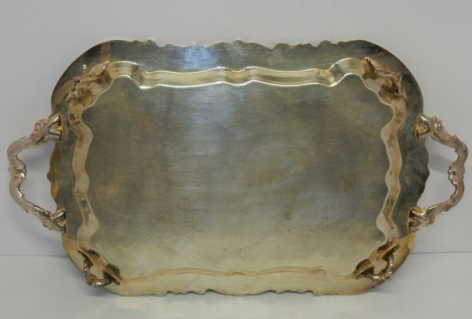 ANTIQUE F.B. ROGERS SILVER CO. TRADEMARK 1883 SILVER-PLATED DUAL-HANDLE TRAY