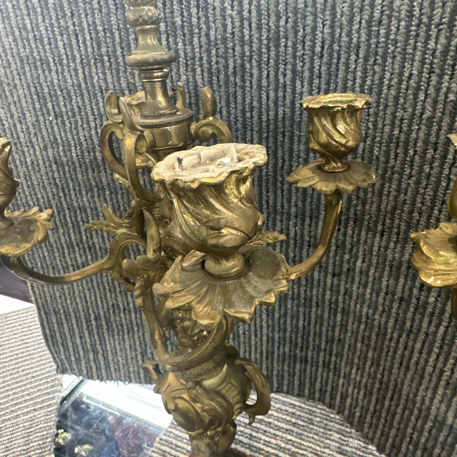 Pair Antique 20” Ornate Bronze Candle Holders Candelabra’s 8 Candles Total