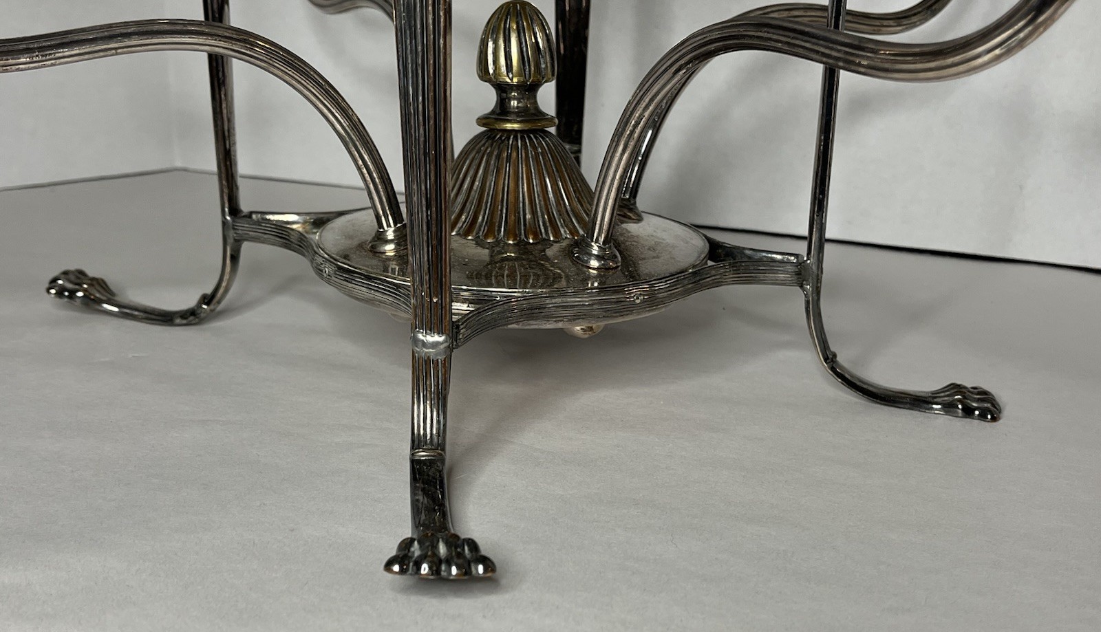Antique Silver Plate Footed Epergne w 1 Lg 4 Sm Leaded Cut Glass Bowls
