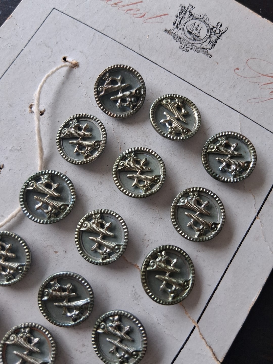 Antique Shank Embossed Metal Brassy Meral Buttons New Count of 18