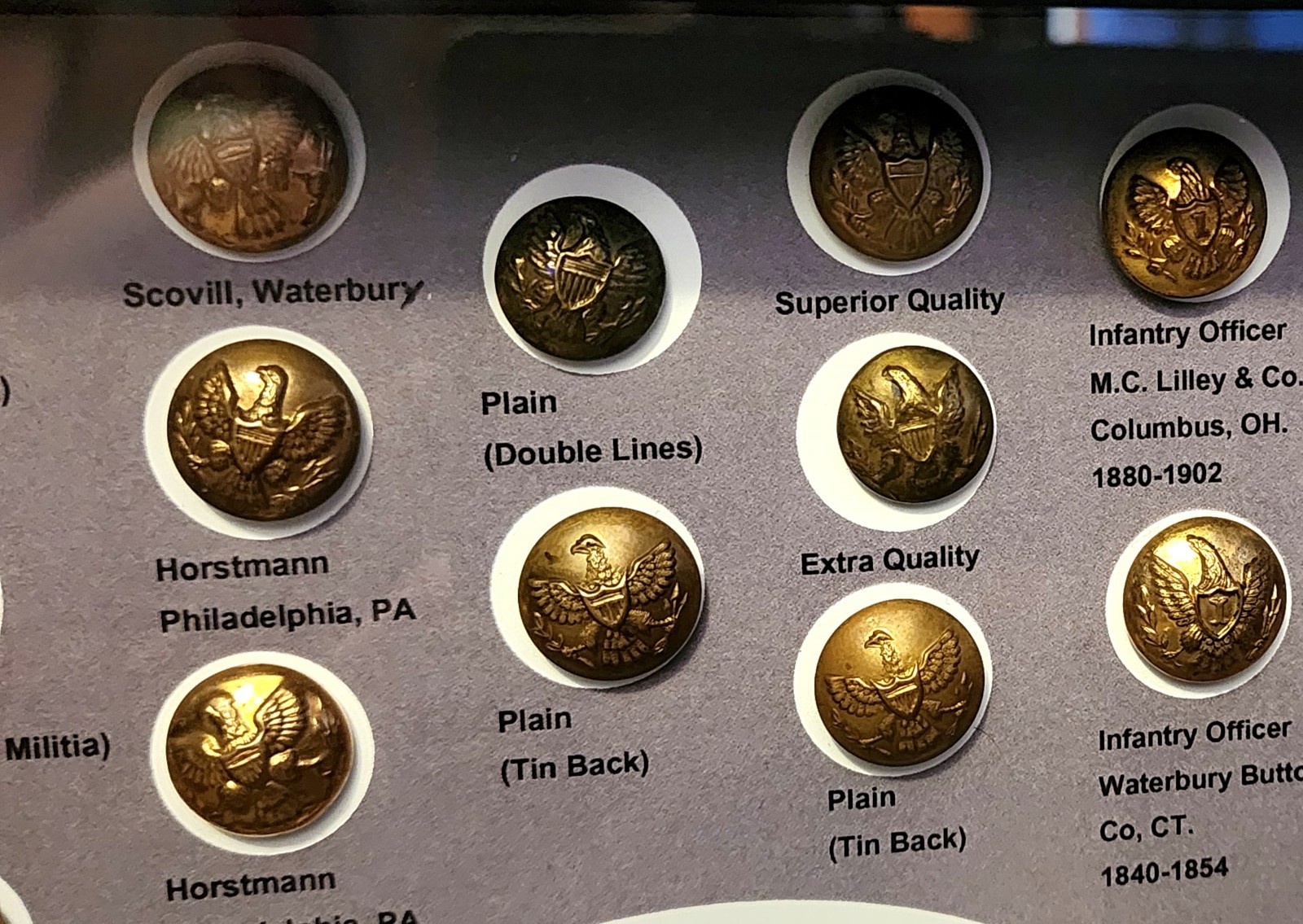 Antique 19thC Victorian Metal American Military Buttons Framed Lot CIVIL WAR