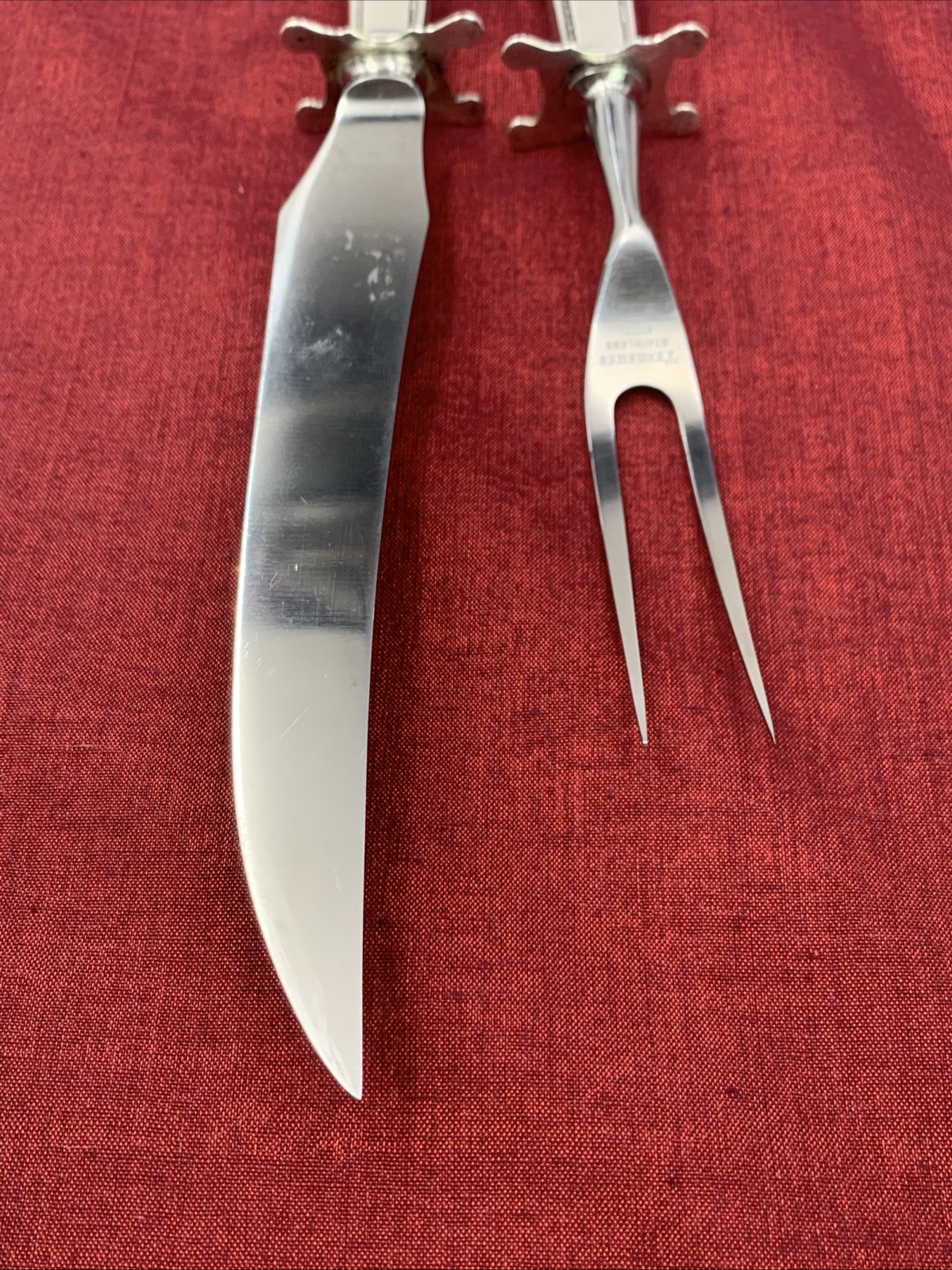 Mary II by Lunt Sterling Silver Handle Carving Knife & Fork MONO K
