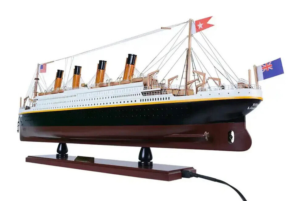 RMS Titanic Ocean Liner w/ Lights 32″ Wood Model White Star Line Cruise Ship New