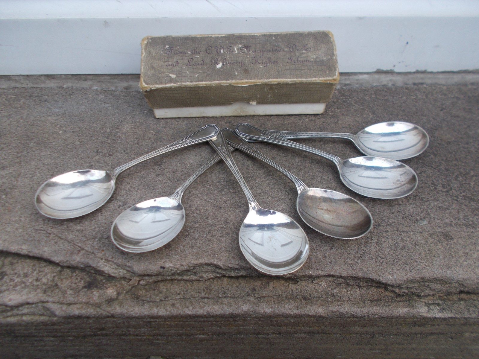 Set of 6 CWS Vintage Desert/Soup Spoons in unusual labeled box
