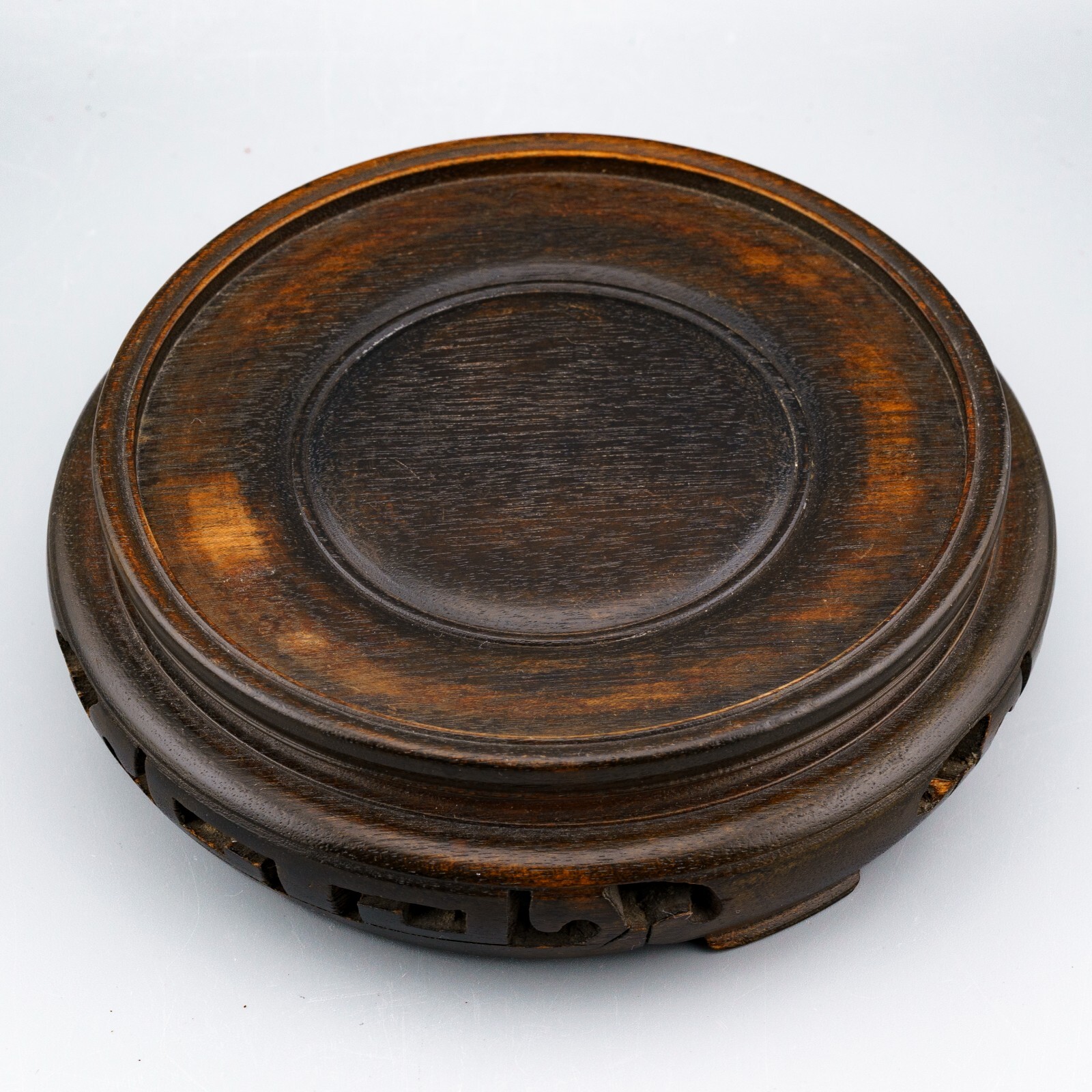 Chinese Carved Wood Stand Brown Display Scroll Base for Vase Qing Republic 20thC