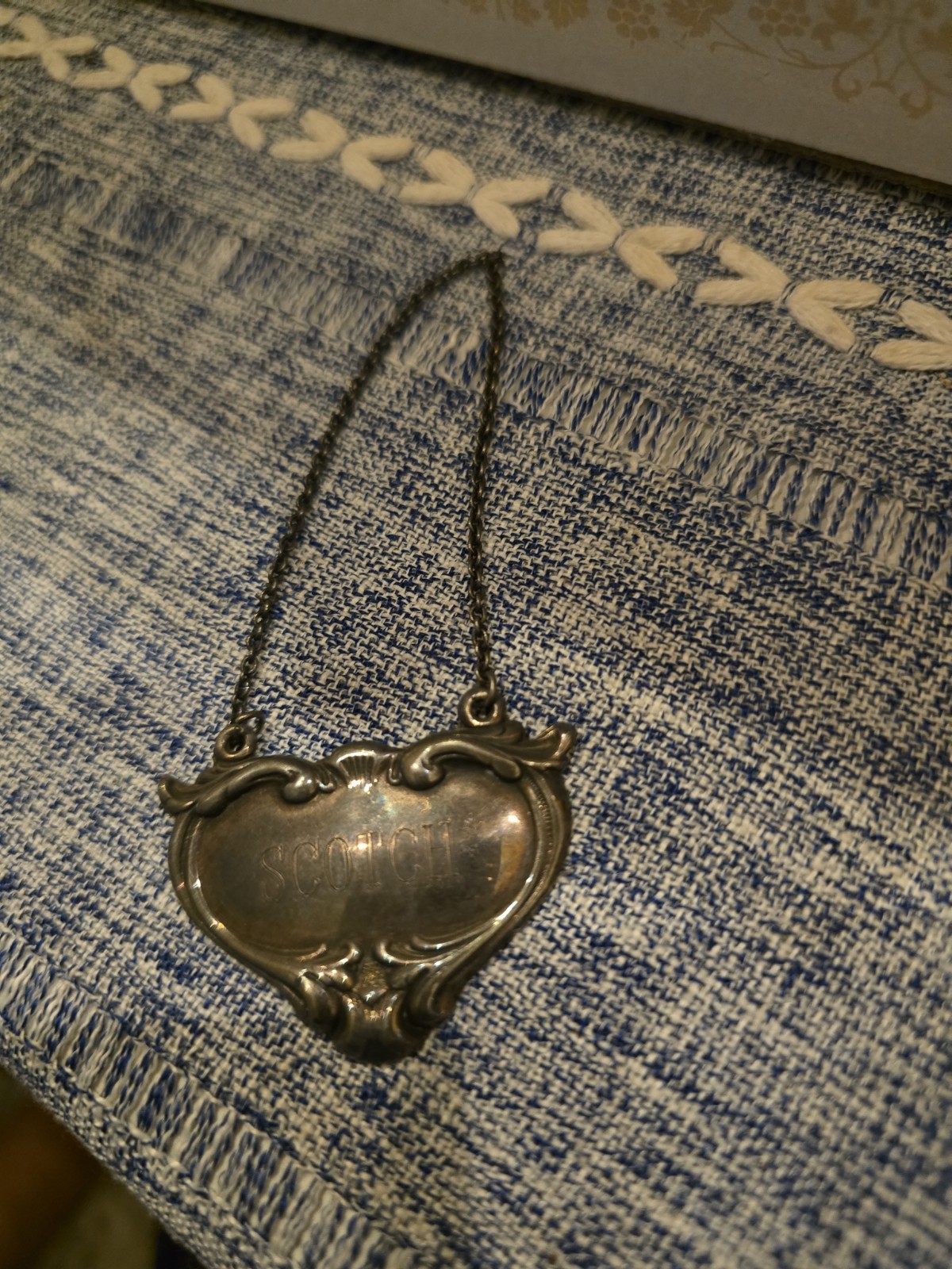 Vintage Wallace Sterling Silver Scotch Decanter Label Ornate Rococo Bottle Tag